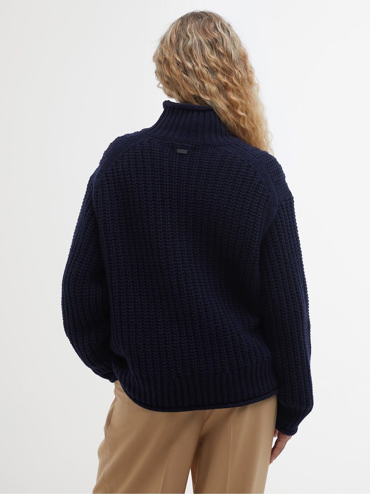 Barbour® Navy Rockliffe Rib Knitted Funnel Neck Jumper - Image 2 of 6 Barbour® Navy Rockliffe Rib Knitted Funnel Neck Jumper - Image 2 of 6