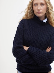 Barbour® Navy Rockliffe Rib Knitted Funnel Neck Jumper - Image 4 of 6