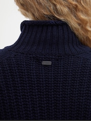 Barbour® Navy Rockliffe Rib Knitted Funnel Neck Jumper - Image 5 of 6