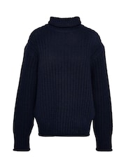 Barbour® Navy Rockliffe Rib Knitted Funnel Neck Jumper - Image 6 of 6