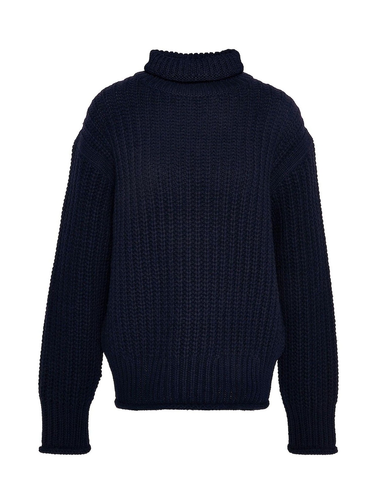 Barbour® Navy Rockliffe Rib Knitted Funnel Neck Jumper - Image 6 of 6