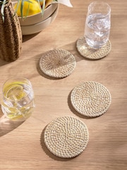 Set of 4 Natural Rattan Weave Coasters - Image 1 of 4