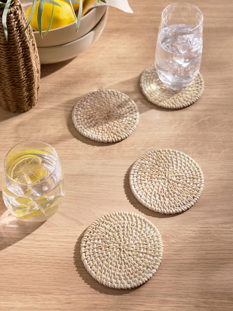 Set of 4 Natural Rattan Weave Coasters - Image 1 of 4