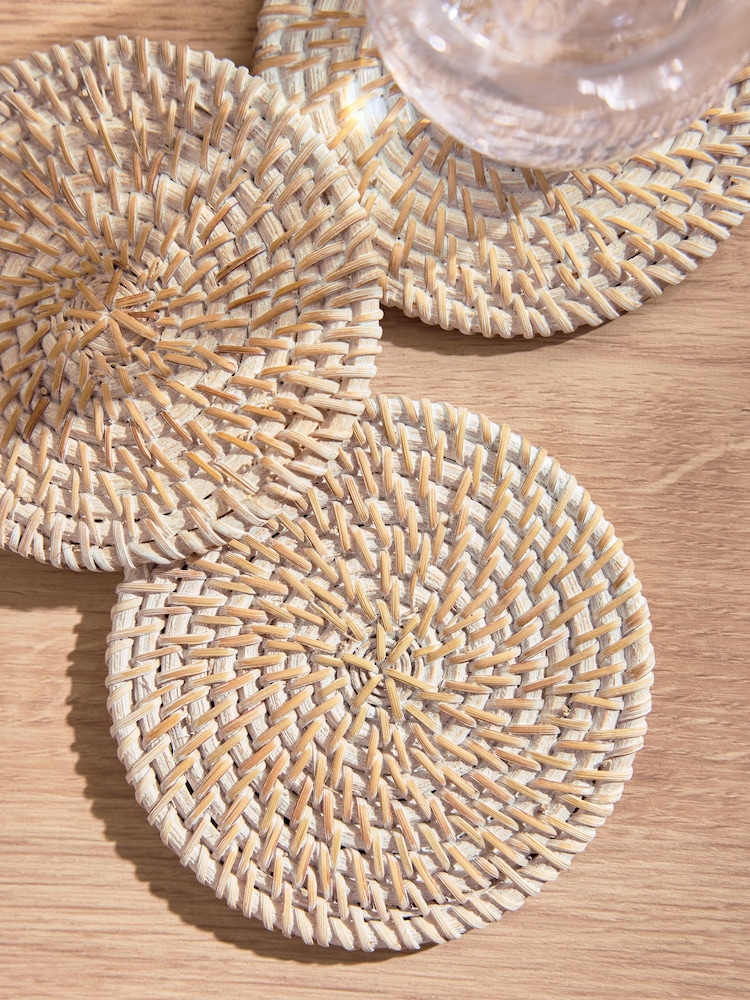 Set of 4 Natural Rattan Weave Coasters - Image 2 of 4