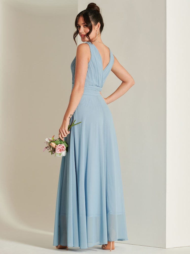Jolie Moi Blue Pleated Bodice Chiffon Maxi Dress - Image 2 of 6