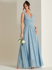 Jolie Moi Blue Pleated Bodice Chiffon Maxi Dress - Image 4 of 6