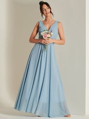 Jolie Moi Blue Pleated Bodice Chiffon Maxi Dress - Image 5 of 6
