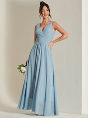 Jolie Moi Blue Pleated Bodice Chiffon Maxi Dress - Image 6 of 6