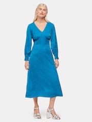 Whistles Blue Serpent Jacquard Midi Dress - Image 1 of 5