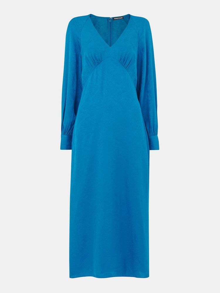 Whistles Blue Serpent Jacquard Midi Dress - Image 5 of 5