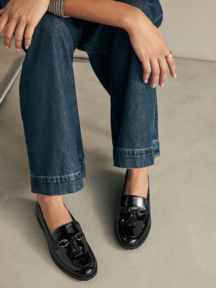 Black Forever Comfort® Patent Tassel Hardware Detail Slim Loafers - Image 1 of 8