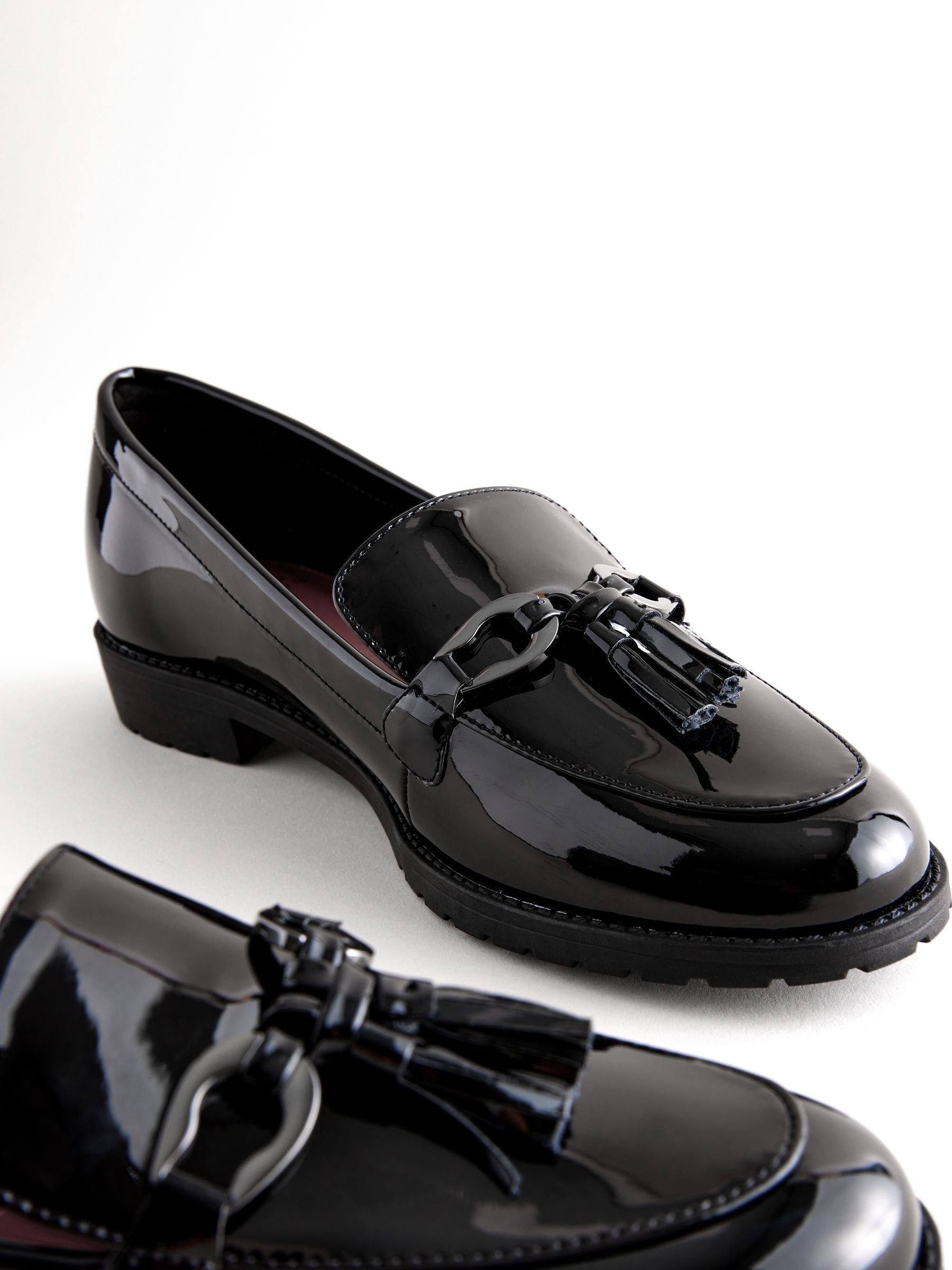 Buy Black Forever Comfort Patent Tassel Hardware Detail Slim Loafers from the Next UK online shop