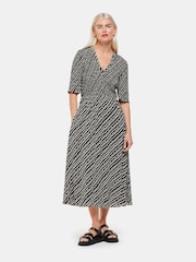 Whistles Black Petite Diagonal Ripple Shirred Dress - Image 1 of 4