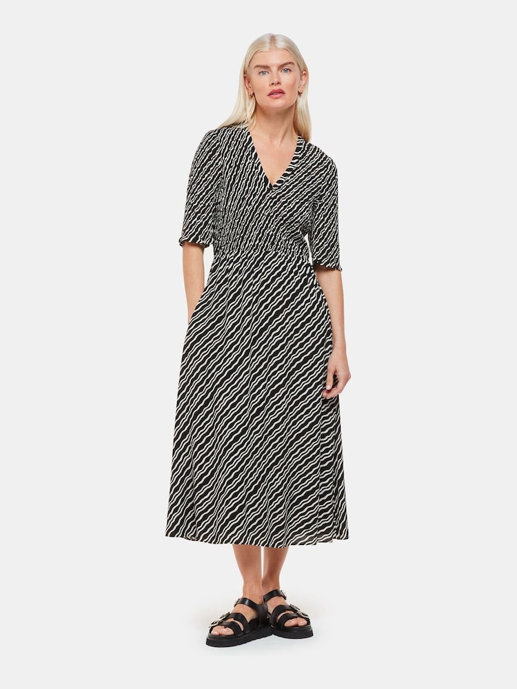 Whistles Black Petite Diagonal Ripple Shirred Dress - Image 1 of 4