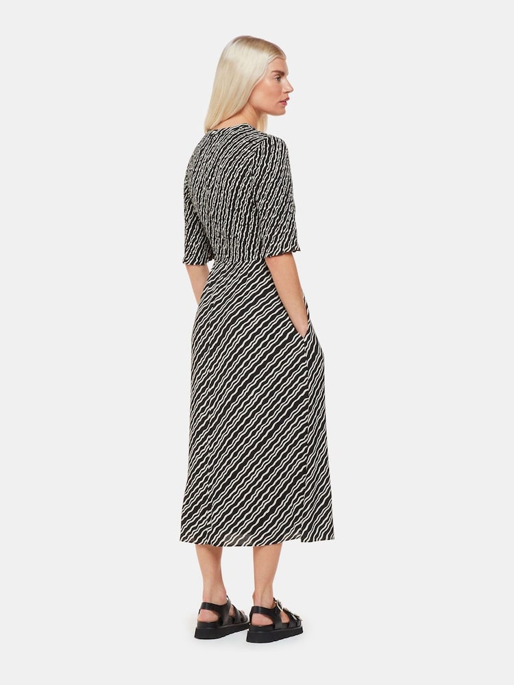 Whistles Black Petite Diagonal Ripple Shirred Dress - Image 2 of 4