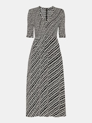 Whistles Black Petite Diagonal Ripple Shirred Dress - Image 4 of 4