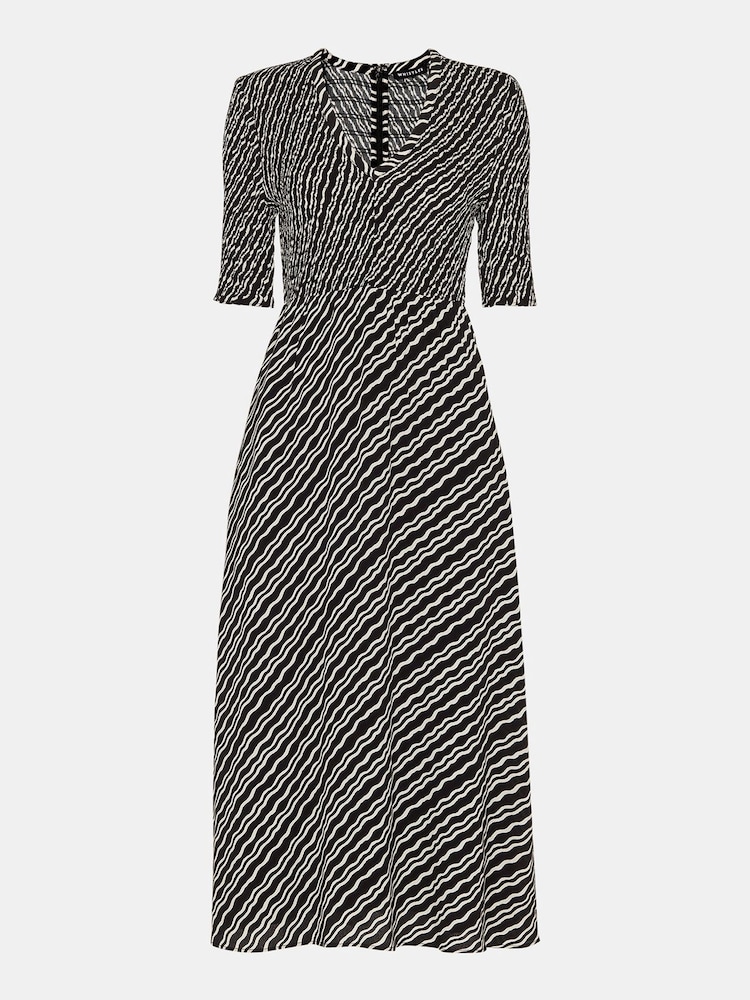 Whistles Black Petite Diagonal Ripple Shirred Dress - Image 4 of 4