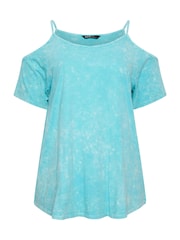 Yours Curve Blue Chrome Cold Shoulder T-Shirt - Image 5 of 5