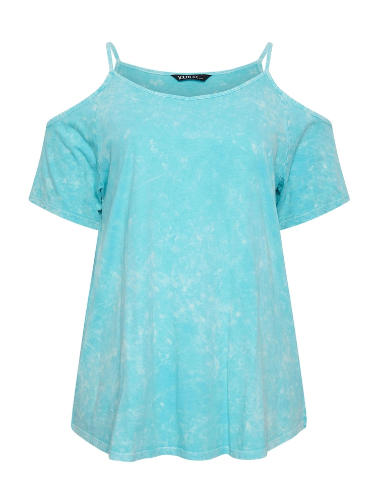 Yours Curve Blue Chrome Cold Shoulder T-Shirt - Image 5 of 5