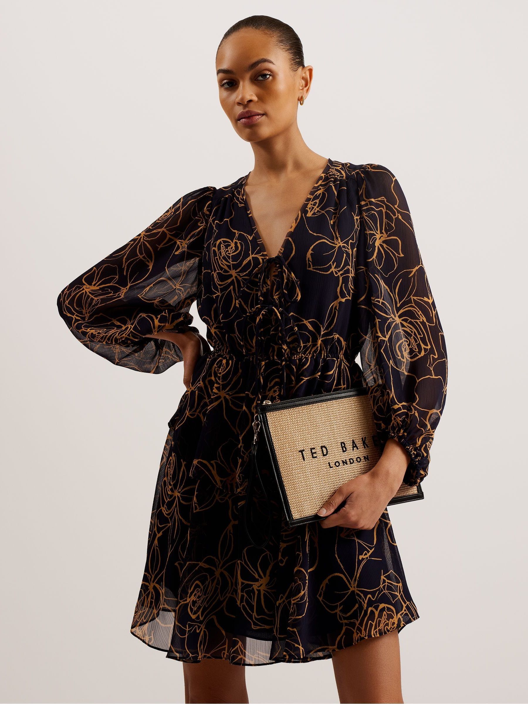 Buy Ted Baker Blue Kumiko V-Neck Printed Tie Front Mini
