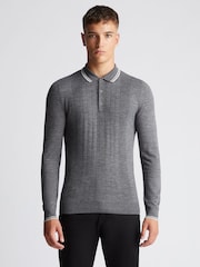 Remus Uomo Grey Long Sleeve Knitted Tipped Polo Shirt - Image 1 of 6