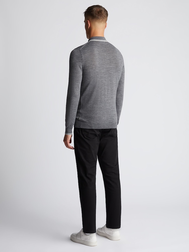 Remus Uomo Grey Long Sleeve Knitted Tipped Polo Shirt - Image 2 of 6 Remus Uomo Grey Long Sleeve Knitted Tipped Polo Shirt - Image 2 of 6
