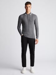 Remus Uomo Grey Long Sleeve Knitted Tipped Polo Shirt - Image 4 of 6