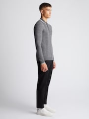 Remus Uomo Grey Long Sleeve Knitted Tipped Polo Shirt - Image 5 of 6