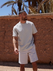 Threadbare White Pattern Relaxed Fit Textured T-Shirt - Image 1 of 5