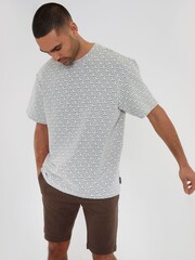 Threadbare White Pattern Relaxed Fit Textured T-Shirt - Image 2 of 5