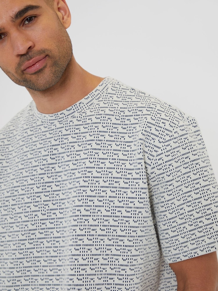 Threadbare White Pattern Relaxed Fit Textured T-Shirt - Image 5 of 5