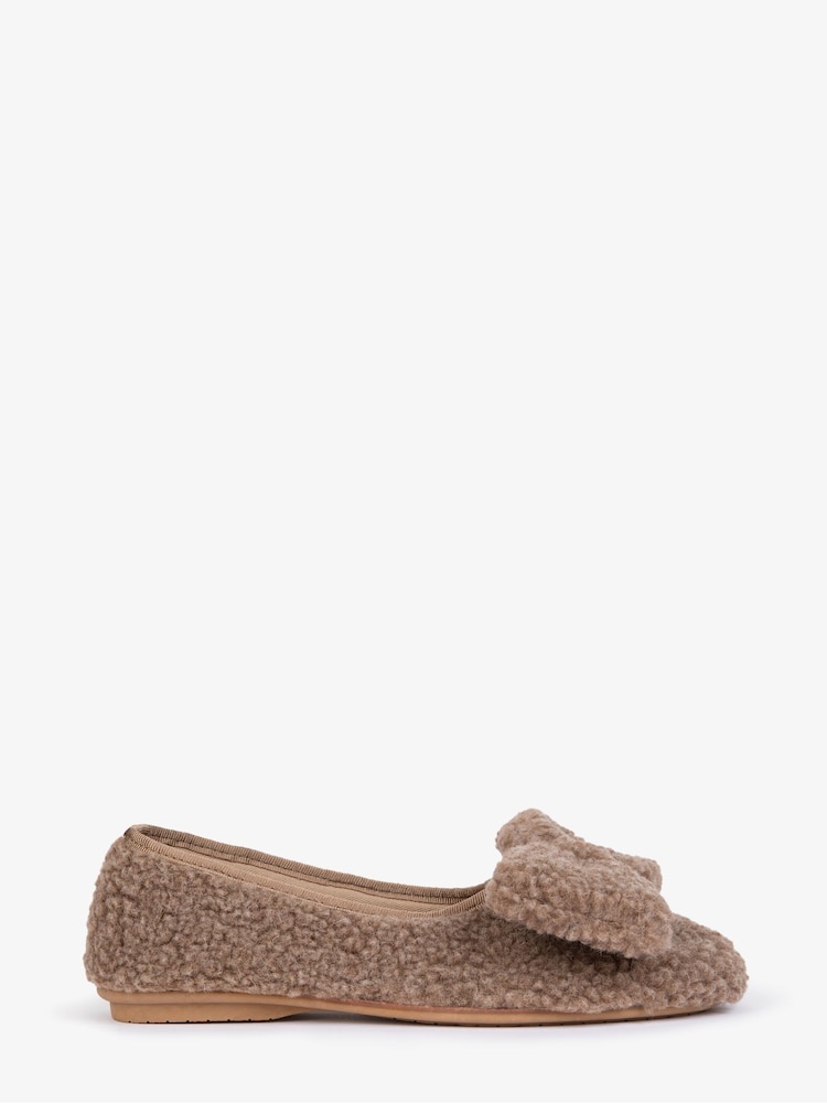 Penelope Chilvers Celeste Shearling Bow Mink Brown Slippers - Image 1 of 4