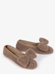 Penelope Chilvers Celeste Shearling Bow Mink Brown Slippers - Image 2 of 4