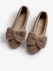 Penelope Chilvers Celeste Shearling Bow Mink Brown Slippers - Image 4 of 4