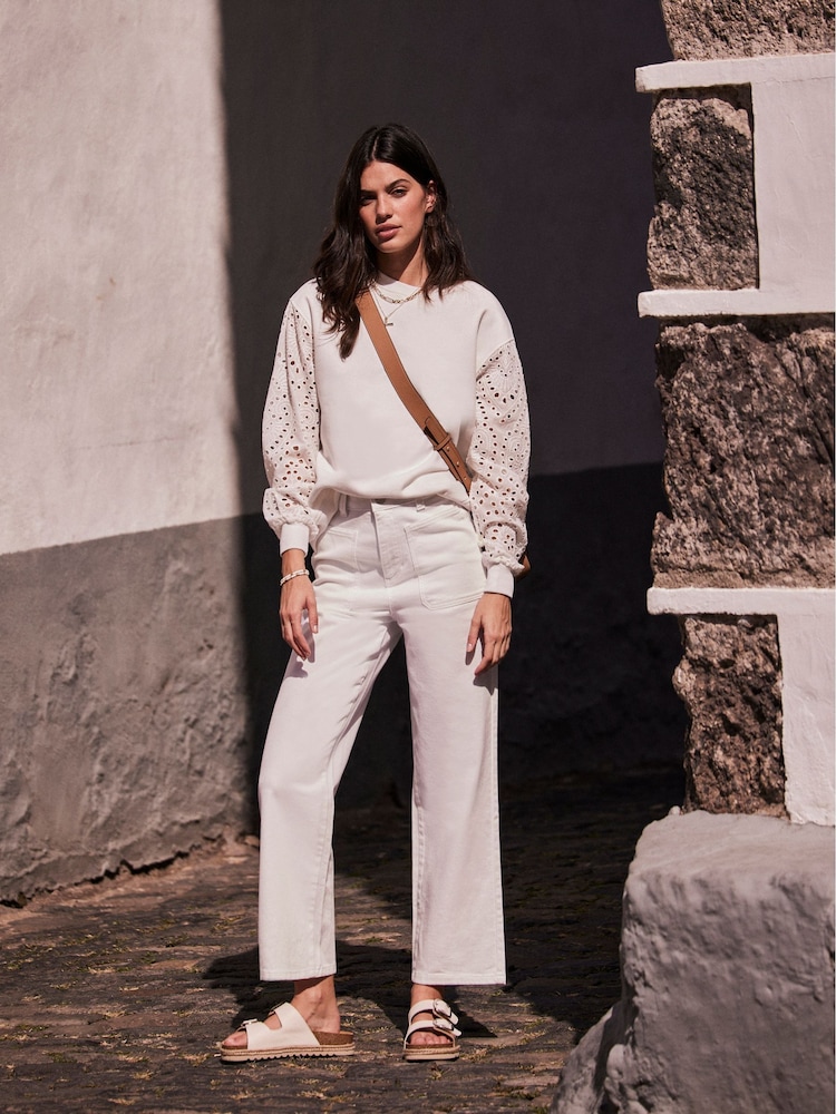 Mint Velvet White Broderie Sweatshirt - Image 2 of 4 Mint Velvet White Broderie Sweatshirt - Image 2 of 4