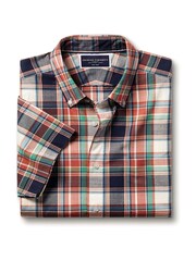 Charles Tyrwhitt Red Check Sf Short Sleeve Noniron Stretch Poplin Slub 100% Cotton Shirt - Image 4 of 6