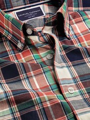 Charles Tyrwhitt Red Check Sf Short Sleeve Noniron Stretch Poplin Slub 100% Cotton Shirt - Image 5 of 6
