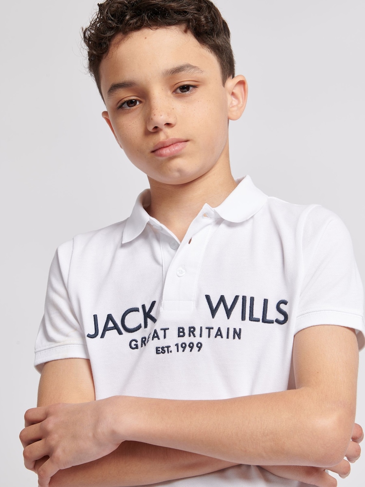Jack Wills White Boys Pique 100% Cotton Polo Shirt - Image 3 of 6