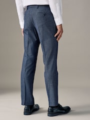 Navy Blue Check Slim Fit Poly Wool Blend Trousers - Image 2 of 4
