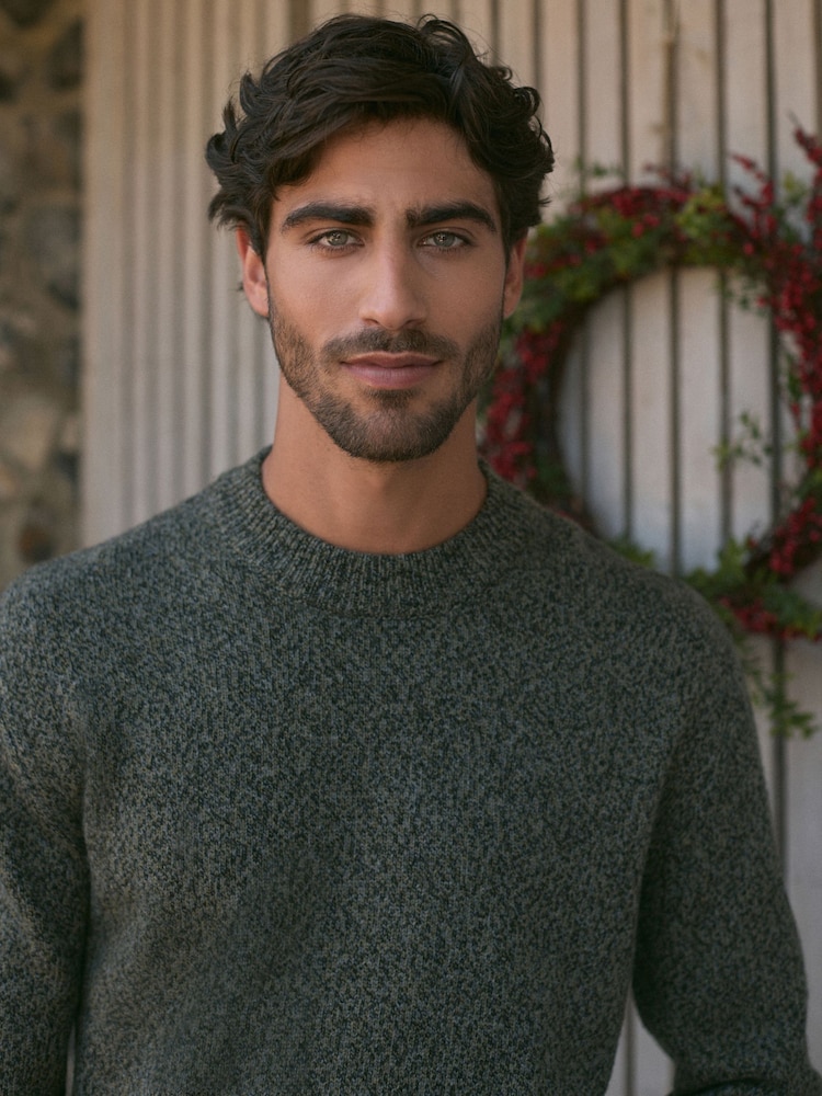 Green Plain Regular Fit 100% Lambswool Premium Jumper - Image 1 of 7