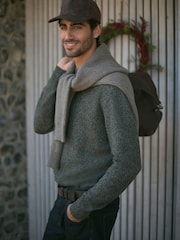 Green Plain Regular Fit 100% Lambswool Premium Jumper - Image 3 of 7