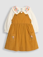 JoJo Maman Bébé Mustard Yellow Classic Cord Pinafore Dress & Top Set - Image 1 of 6