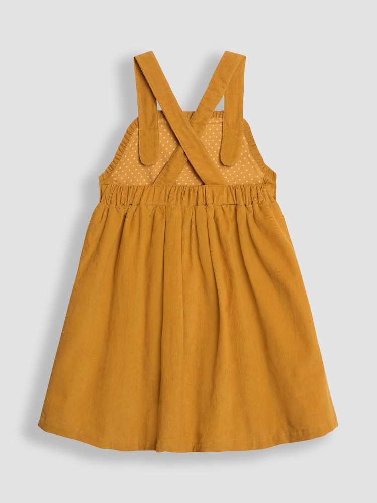 JoJo Maman Bébé Mustard Yellow Classic Cord Pinafore Dress & Top Set - Image 3 of 6