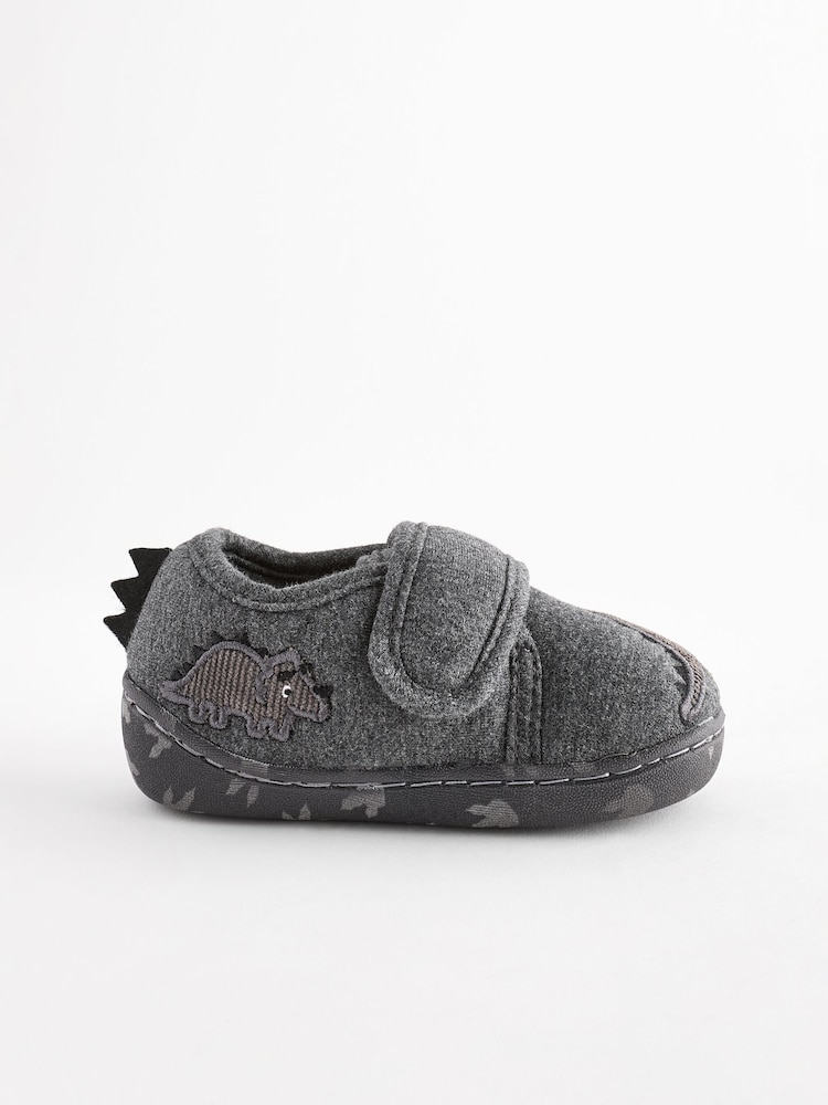 Grey Dino Touch Fastening Cupsole Slippers - Image 1 of 5 Grey Dino Touch Fastening Cupsole Slippers - Image 1 of 5