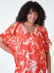 Roman Orange Floral Print Overlay Top - Image 1 of 5