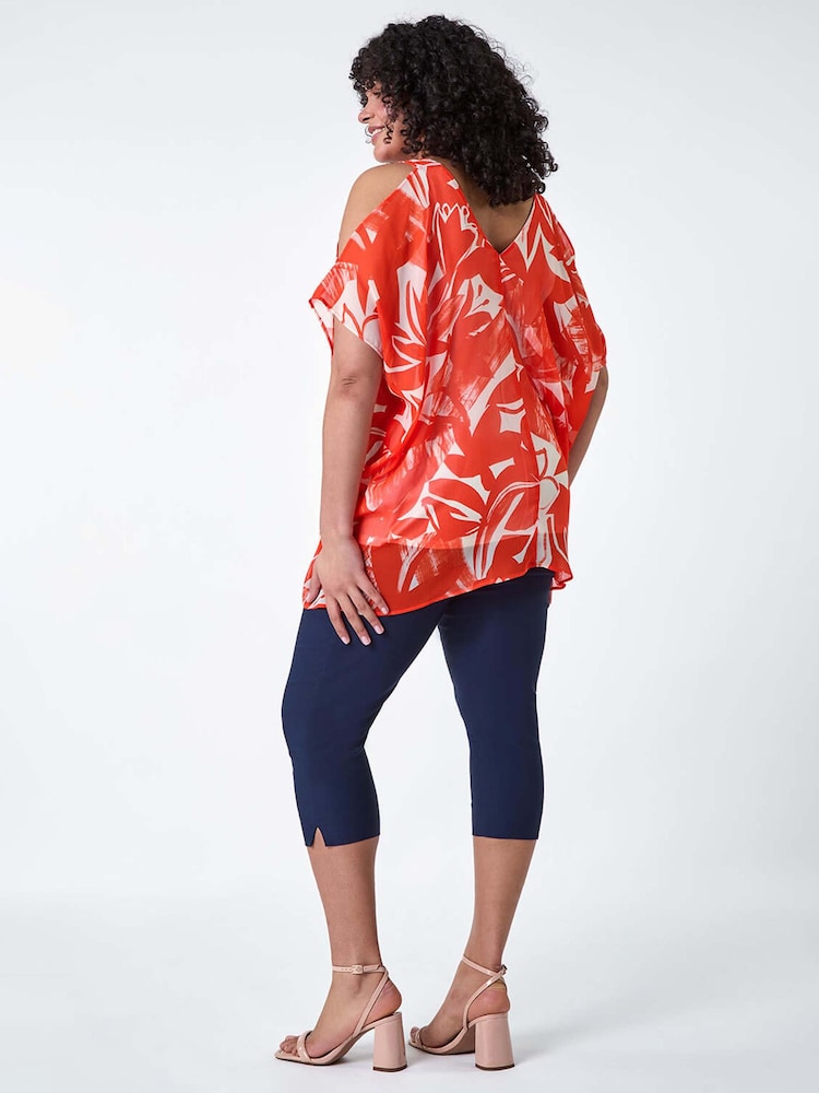 Roman Orange Floral Print Overlay Top - Image 2 of 5
