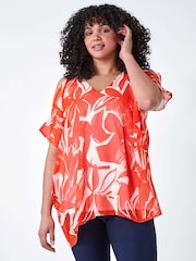 Roman Orange Floral Print Overlay Top - Image 4 of 5