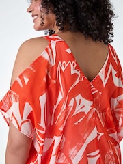 Roman Orange Floral Print Overlay Top - Image 5 of 5