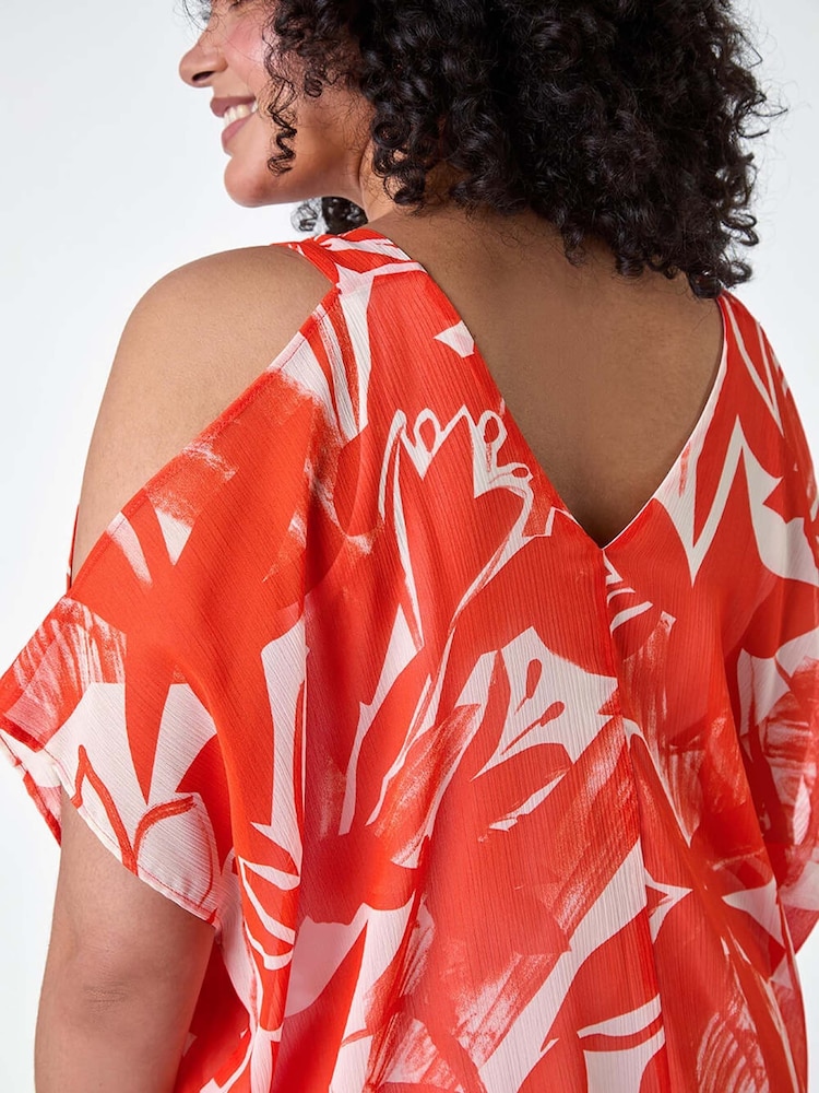 Roman Orange Floral Print Overlay Top - Image 5 of 5 Roman Orange Floral Print Overlay Top - Image 5 of 5