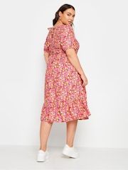 Yours Curve Pink Limited Shirred Puff Sleeve Tie Midaxi Dress - Image 3 of 5